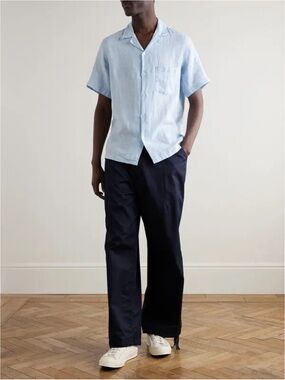 PORTUGUESE FLANNEL Camp-Collar Linen Shirt Sky Blue